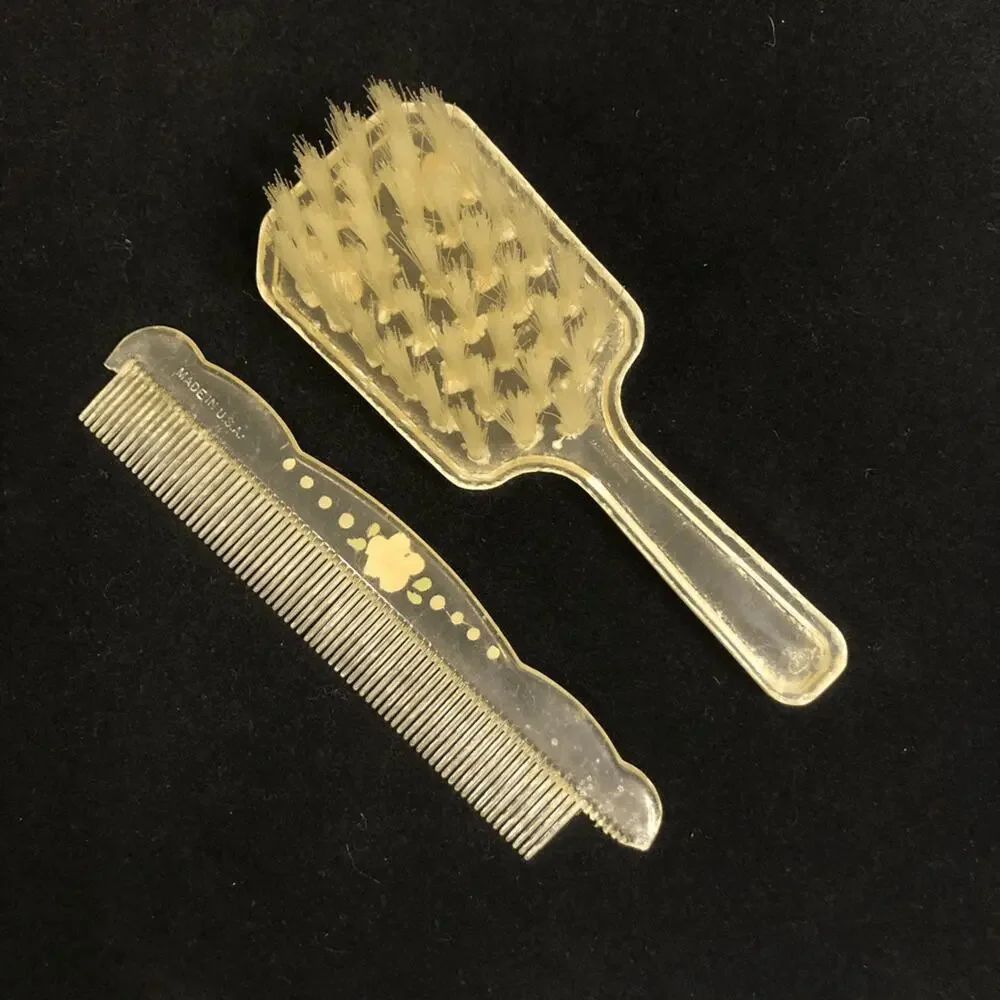 antique vintage‎ lucite soft baby brush hand painted flowers as is 4.5 inches